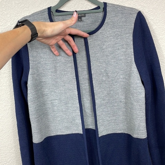Talbots Wool Blend Color Block Open Front Cardigan Sweater Longline Navy Gray S - Picture 5 of 10